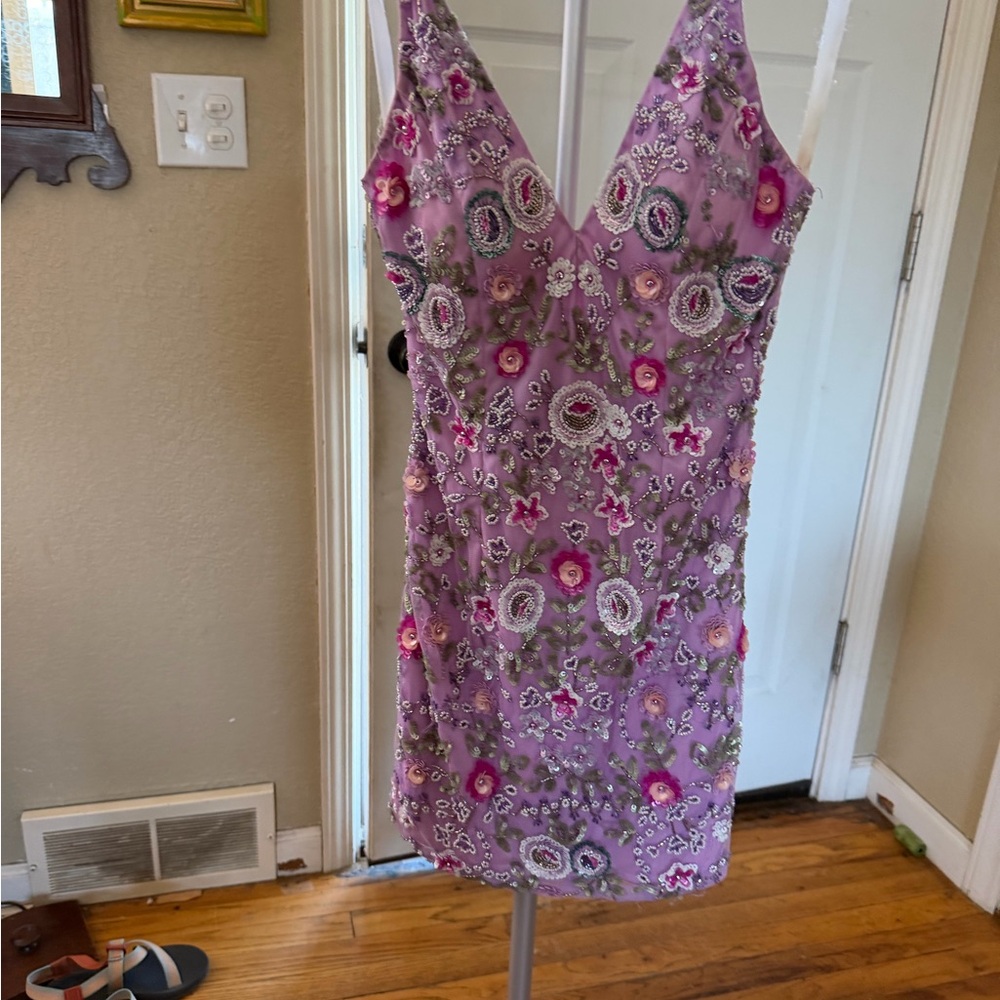 Primavera Couture Purple Floral Mini Dress
